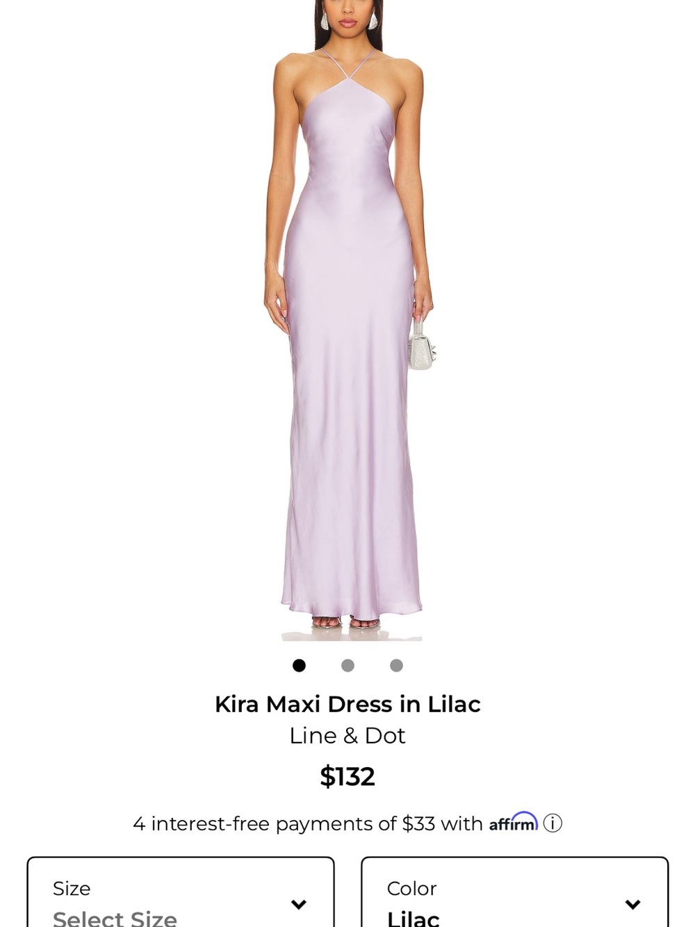 Line & Dot Kira Satin Halter Maxi Dress in Lilac